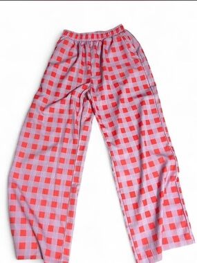 Wide Leg Gingham Pants in Pink & Red